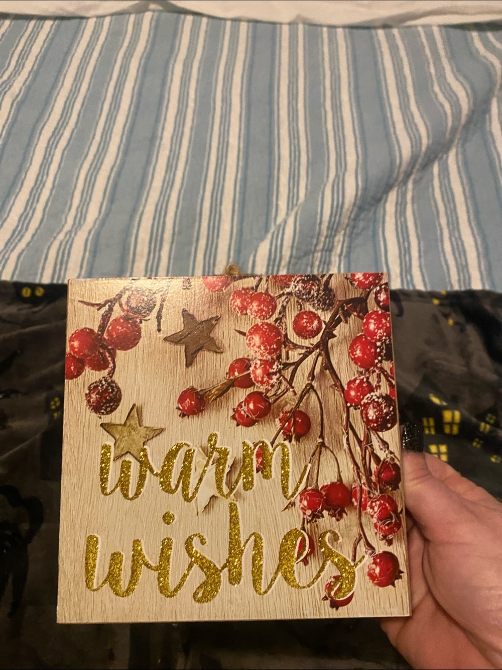 Warm Wishes Holiday Wood Sign - Red Berry Design